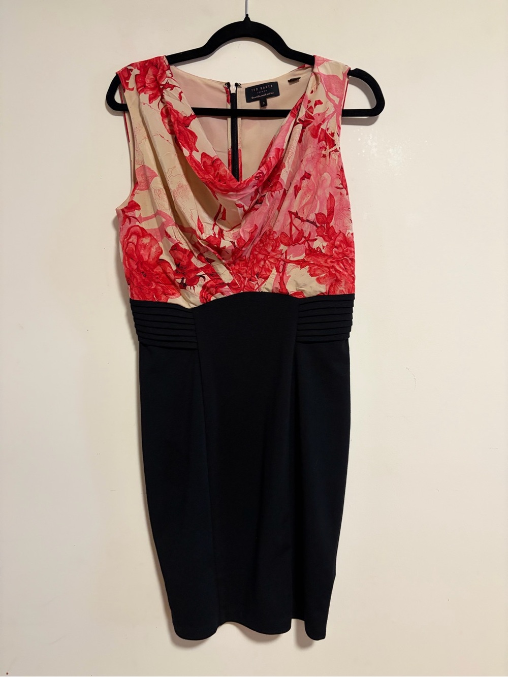 Ted Baker London Floral Silk Bodice Black Pencil Cocktail Dress Size 3